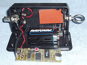 SquawkBox board in plastic box with battery